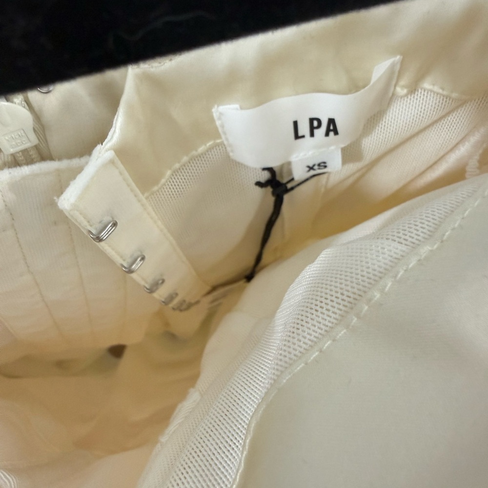 LPA Off-Shoulder Backless Ruched Mini Dress in Ivory - Picture 6 of 9